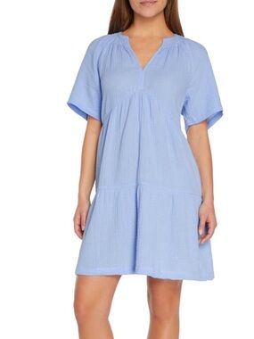 GAP  Blue Women's Gauze V-Neck Tiered Dress